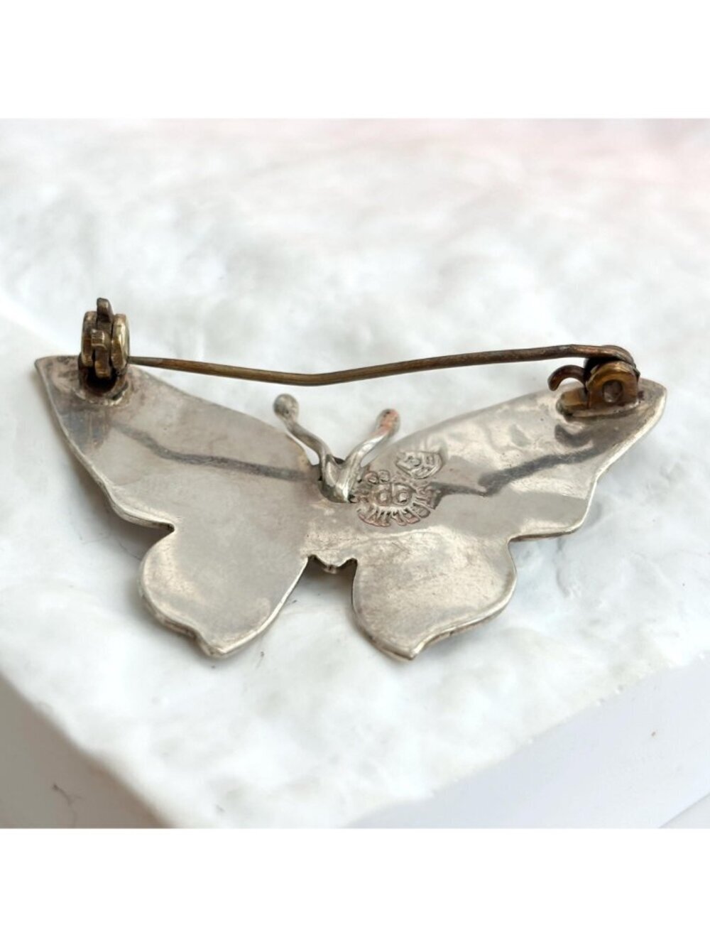 Butterfly Figural Abalone Mexican 925 Sterling Silver Navajo Vintage Brooch - Picture 6 of 11
